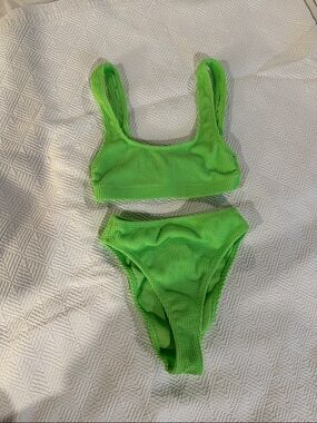 Good American Neon Green Textured Two-Piece Bikini